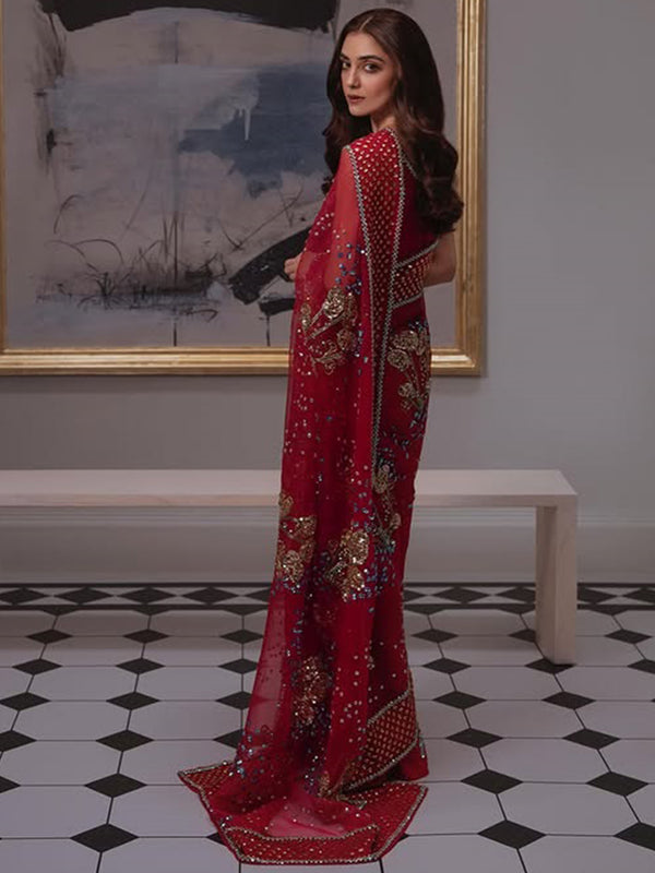 Muse Luxe Saree - Tango Red (STITCHED) | 3pcs | Ready-To-Wear Saree Dress (All Sizes)🧵⚡
