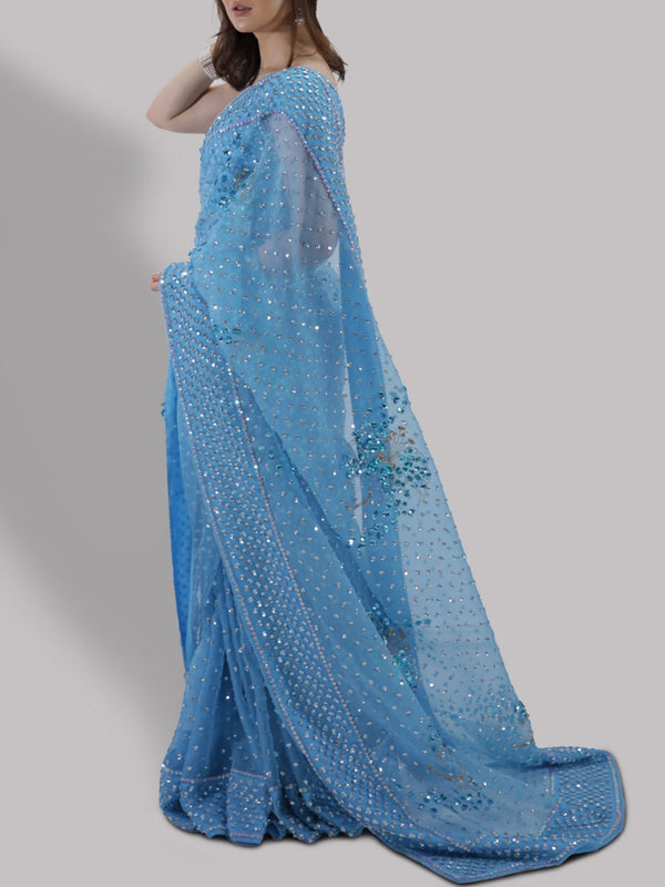 Muse Luxe - Bonnie Blue Saree (STITCHED) | 3pcs | Ready-To-Wear Saree Dress (All Sizes)🧵⚡