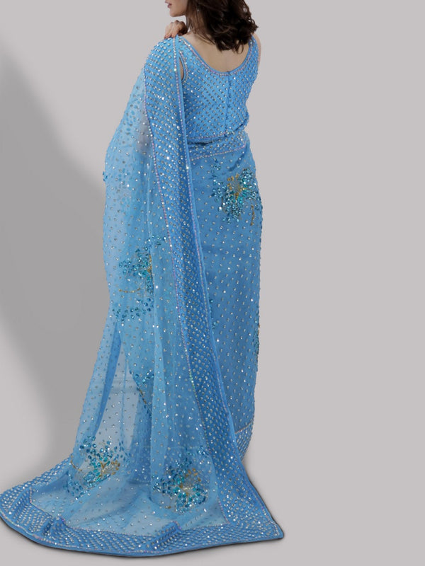 Muse Luxe - Bonnie Blue Saree (STITCHED) | 3pcs | Ready-To-Wear Saree Dress (All Sizes)🧵⚡