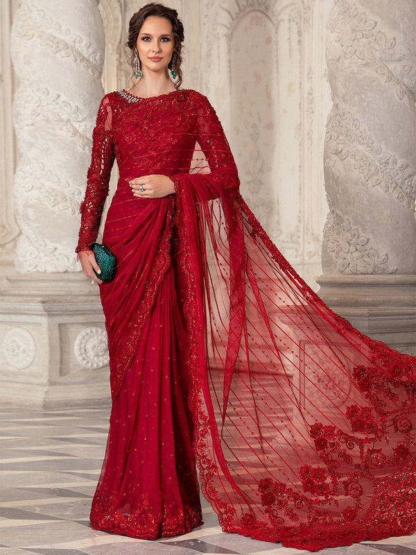 Maria B. Couture MC-051 (Red) (STITCHED) | 3pcs | Ready-To-Wear Dress (All Sizes)🧵⚡