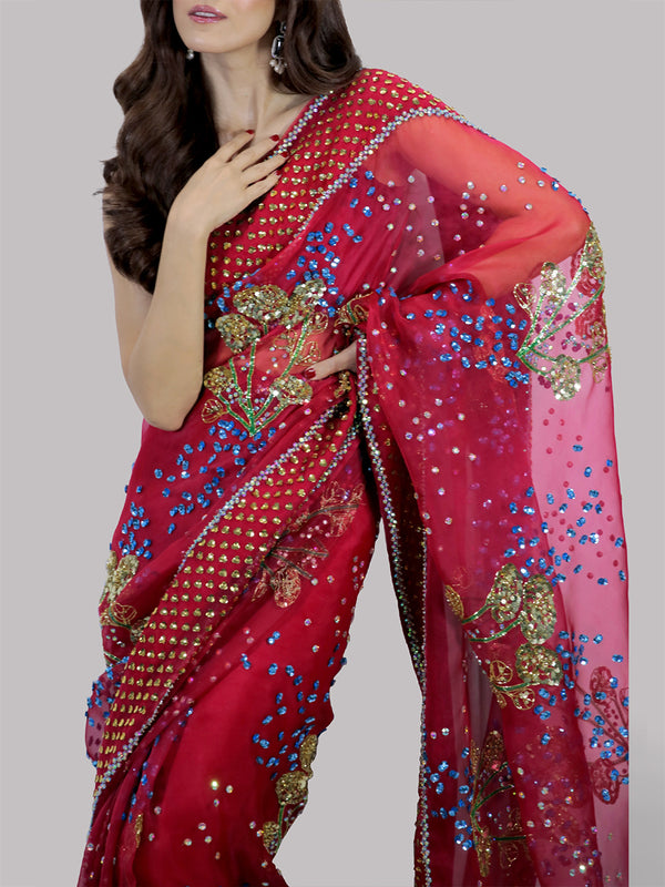Muse Luxe Saree - Tango Red (STITCHED) | 3pcs | Ready-To-Wear Saree Dress (All Sizes)🧵⚡