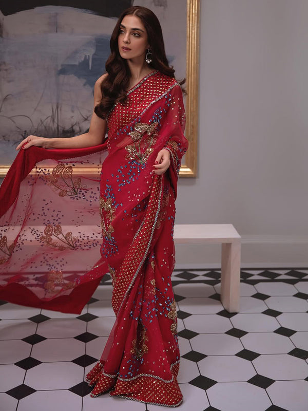 Muse Luxe Saree - Tango Red (STITCHED) | 3pcs | Ready-To-Wear Saree Dress (All Sizes)🧵⚡