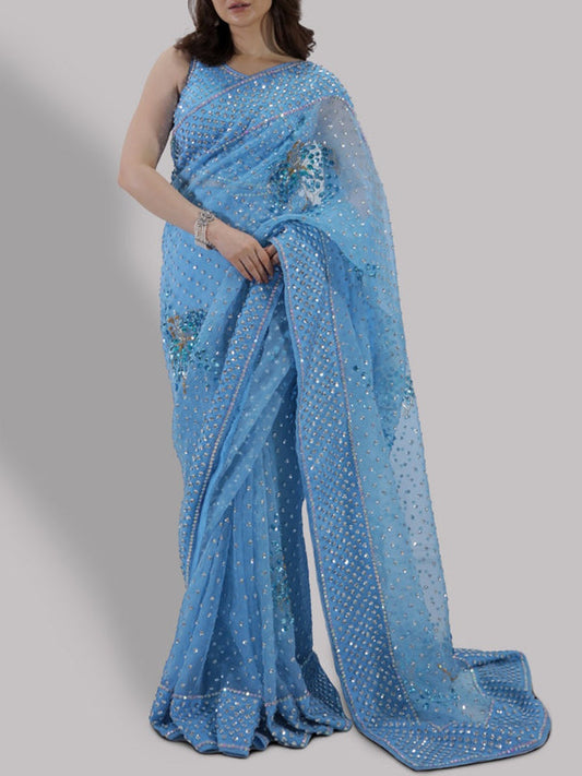 Muse Luxe - Bonnie Blue Saree (STITCHED) | 3pcs | Ready-To-Wear Saree Dress (All Sizes)🧵⚡